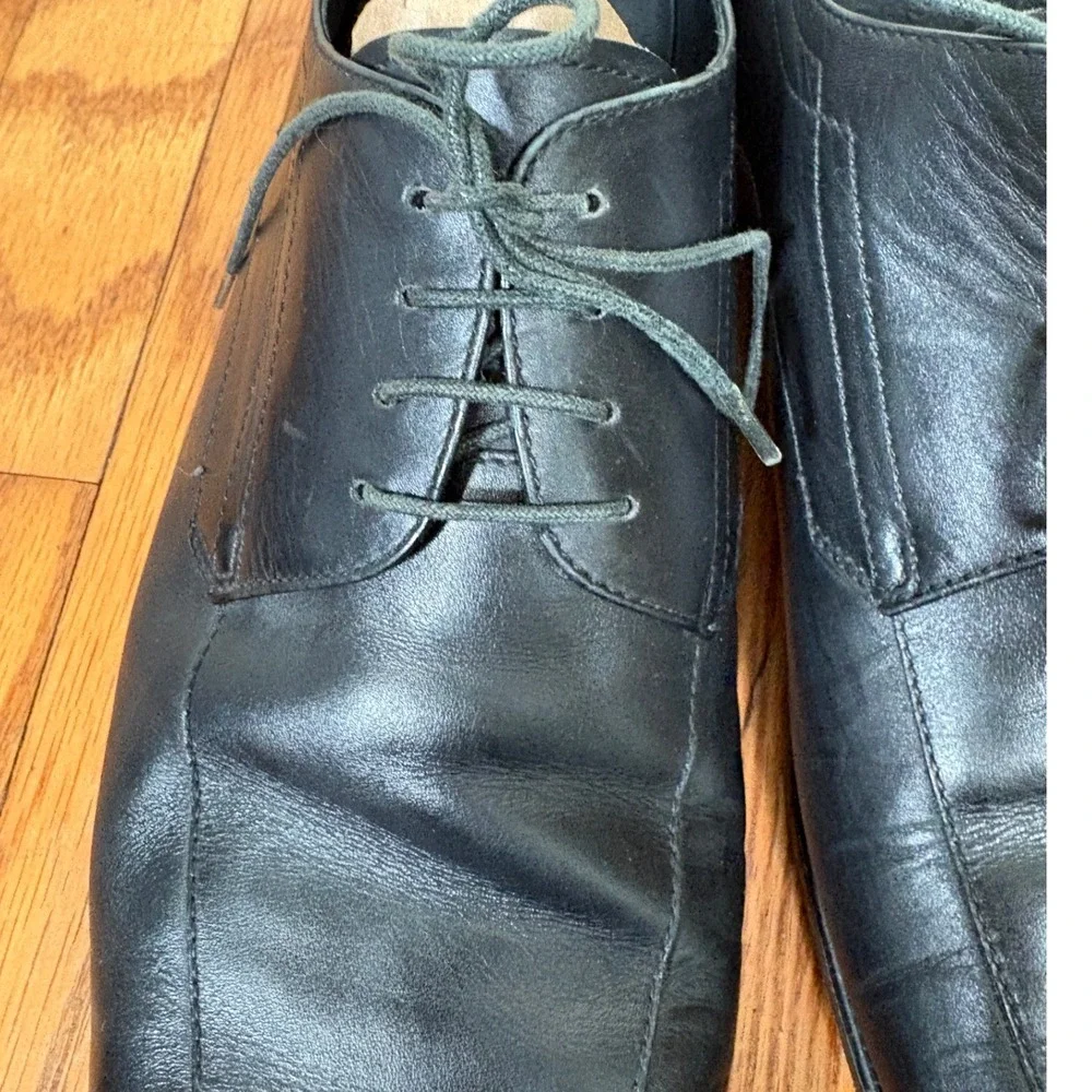 Hugo Boss Black Leather Square Toe Derby Dress Shoes Italy Classic Men's 11‎